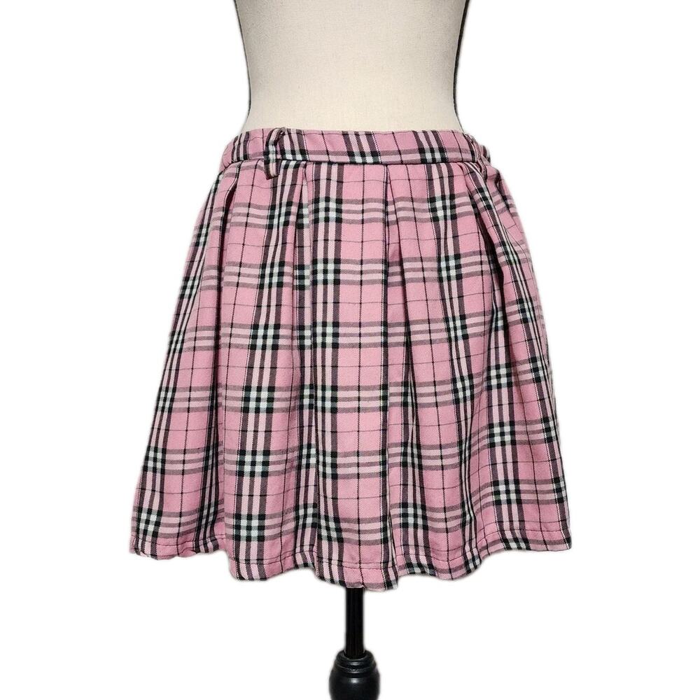 Hot Topic Pink Plaid Pleated Skirt Grunge Emo Mall Goth Size Medium 29” Waist